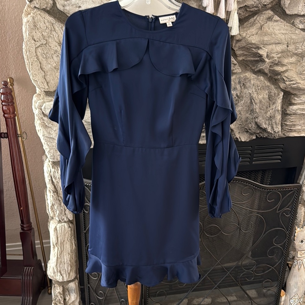 Maison Jules Blue Ruffled Sheath Dress